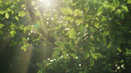 Fototapeta na wymiar forest - fresh leaves and sun rays
