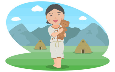 土偶を抱きかかえる縄文時代の女性