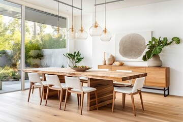 Clean Styled Dining Area with Artistic Lighting