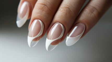 The use of negative space with some parts of the nail left creating a minimalist yet striking nail art design. .
