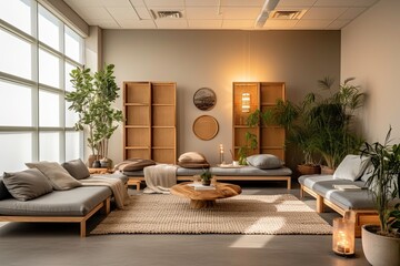 Fototapeta premium Zen Cozy Modern Living Room in Soft Warm Light