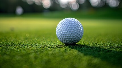 Obraz premium Close up of a White Golf Ball on Putting Surface Showcasing Intricate Dimples and Lush Green Grass