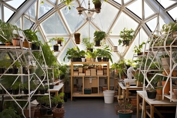 Seedling Incubators: Geodesic Greenhouse & Vertical Gardening Wall Inspirations - obrazy, fototapety, plakaty