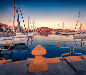 Calm evening seascape on Aegean Sea, Greece, Europe. Marvelous sunset on Kavala resort - principal...