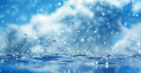 Naklejka na ściany i meble Close-up photo of water splash. Splash of rain or sea water