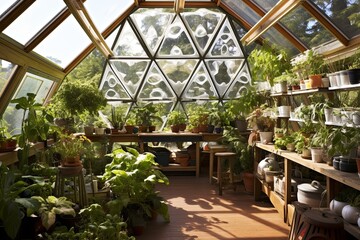 Year-Round Gardening: Geodesic Dome Greenhouse Inspirations for Aromatic Herbs - obrazy, fototapety, plakaty