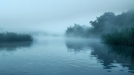 Foto op Aluminium Misty morning scene with fog rising above a serene water body © Jing