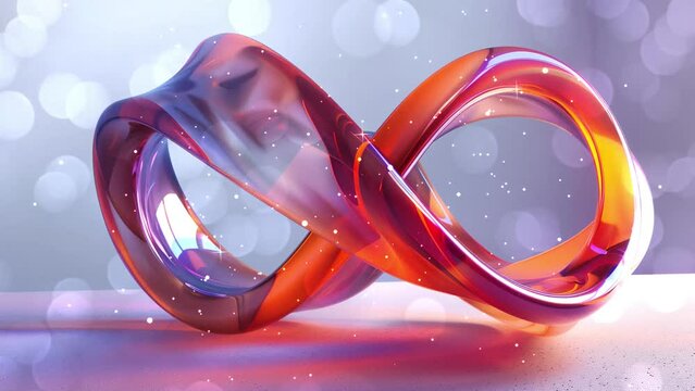 realistic render of a twisted moebius strip shape prism. seamless looping overlay 4k virtual video animation background