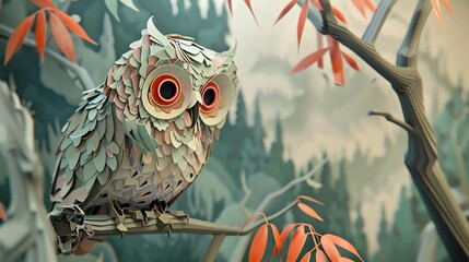 A cute OWL, layered paper style, paper folding art, A gorgeously rendered papercraft world, graphic design, - obrazy, fototapety, plakaty