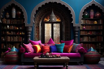 Jewel-Toned Cushions and Arched Aesthetics: Moroccan Bazaar Living Room Inspirations