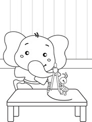 Cute Animals Elephant Learning Mathematis Cartoon Coloring Activity For Kids and Adult