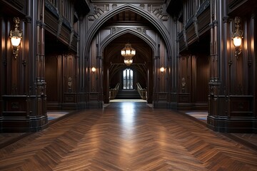 Ornate Crown Moldings & Dark Wood Floors: Neo-Gothic Castle Foyer Concepts