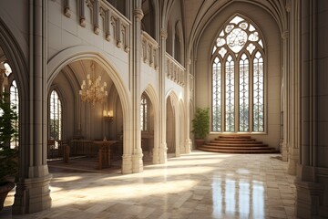 Neo-Gothic Castle Foyer Concepts: Stone Masonry Walls and Lancet Windows Mirage