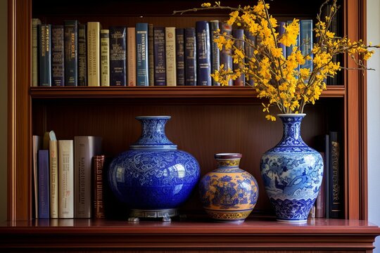 Cobalt Blue Pottery and Persian Calligraphy Scrolls: Inspiring Persian Poetry Study Room Designs