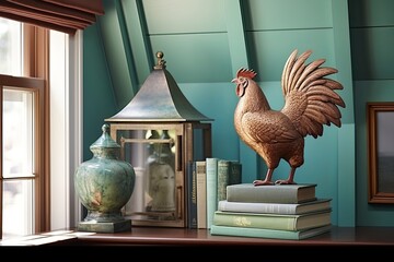 Copper Weathervane and Window Ledge: Revolutionary War Era Study Room Concepts - obrazy, fototapety, plakaty