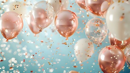 Sophisticated Celebration: Pastel Balloons and Rose Gold Confetti