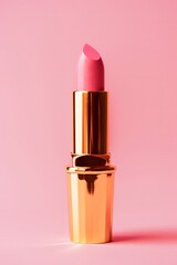 Open Tube of Pink Lipstick Against a Matching Pastel Pink Background