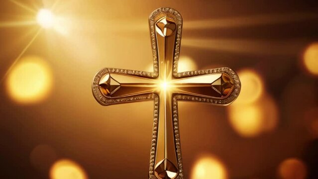 Cross symbol with radiant bokeh background gold luxury light