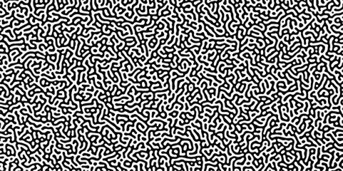 Abstract Turing organic wallpaper with background. Turing reaction diffusion monochrome seamless pattern with chaotic motion. Natural seamless line pattern.