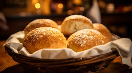 Close-up of Mexican bolillo rolls in a basket, highlighting the crusty exterior and soft, white crumb, under soft lighting. 