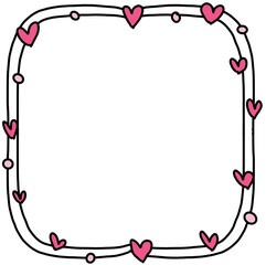 Line hand drawn frame with pink heart
