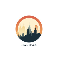 Halifax cityscape, gradient vector badge, flat skyline logo, icon. Canada, Nova Scotia province city round emblem idea with landmarks and building silhouettes. Isolated graphic - obrazy, fototapety, plakaty
