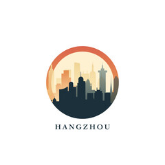Fototapeta premium Hangzhou cityscape, gradient vector badge, flat skyline logo, icon. China city round emblem idea with landmarks and building silhouettes. Isolated graphic