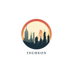 Fototapeta premium Incheon cityscape, gradient vector badge, flat skyline logo, icon. South Korea city round emblem idea with landmarks and building silhouettes. Isolated graphic