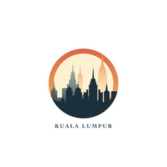 Kuala Lumpur cityscape, gradient vector badge, flat skyline logo, icon. Malaysia city round emblem idea with landmarks and building silhouettes. Isolated graphic