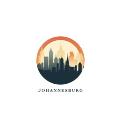 Obraz premium Johannesburg cityscape, gradient vector badge, flat skyline logo, icon. South Africa province city round emblem idea with landmarks and building silhouettes. Isolated graphic