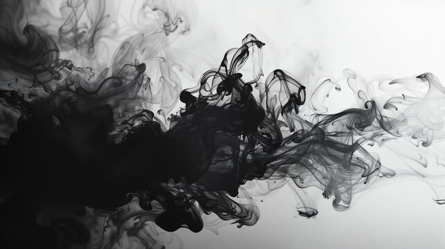 Abstract Monochrome Ink Swirls: Dramatic abstract of black ink swirls in water, capturing fluid motion and elegance.

