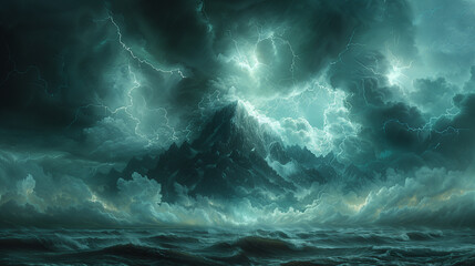 Dramatic Storm Over Ocean Waves - obrazy, fototapety, plakaty