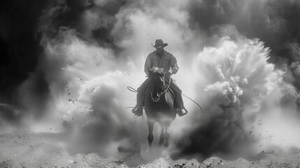 rodeo action rider on a rebellious - obrazy, fototapety, plakaty