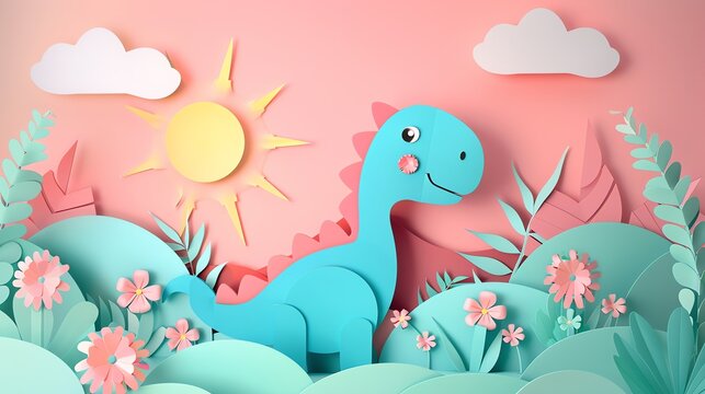 A cute brontosaurus,layered paper style, paper folding art, A gorgeously rendered papercraft world, graphic design