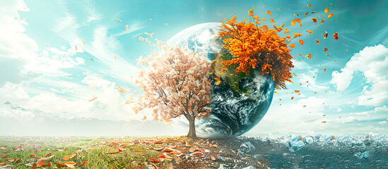 Global climate change image. Concept of warming and planet pollution. Banner