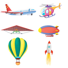 Set of air transport hand-made cartoon illustration