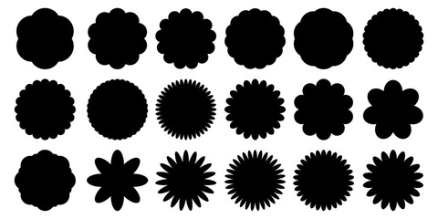 Set of black price sticker, sale or discount sticker, sunburst badges icon. Stars shape with different number of rays. Special offer price tag. Red starburst promotional badge set, shopping labels