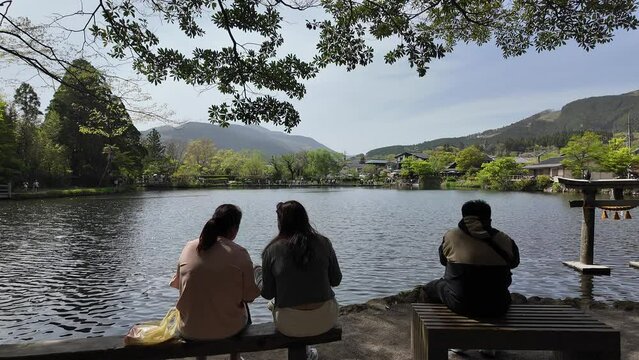 People at Lake in Park - Lake Kinrin Yufuin, Japan