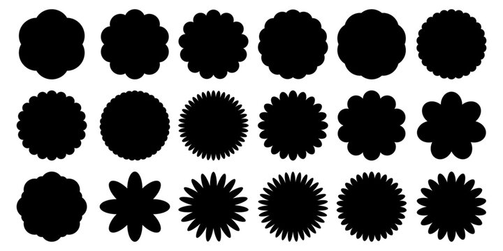 Set of black price sticker, sale or discount sticker, sunburst badges icon. Stars shape with different number of rays. Special offer price tag. Red starburst promotional badge set, shopping labels