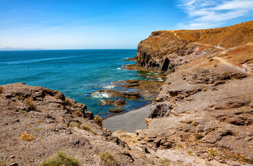 Black beach on the south coast, Island Lanzarote, Canary Islands, Spain, Europe.