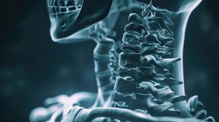 A cervical spine X-ray revealing the vertebrae and intervertebral discs that make up the neck region, supporting the head and facilitating movement of the upper body. - obrazy, fototapety, plakaty