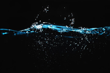 Clear Water Surface Splashing on Black Background. Ripple and Bubbles, Water Wave.