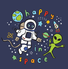 Fototapeta premium boys kids fast track cosmic connection planet space astronaut alien fantasy sci-fi stars rocket t-shirt graphic placement print vector artwork