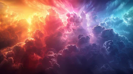 Fotobehang colorful clouds, rainbow, close-up, sun rays, background © Ekaterina