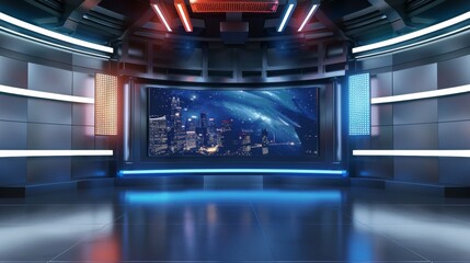A stunning 3D virtual studio with the perfect background for TV shows and news slides