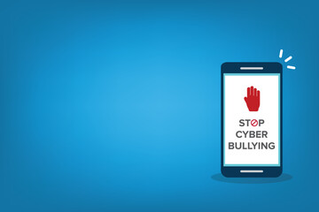 Stop Cyberbullying. Mobile phone with message to stop hurting the mind of others through social media. Vector illustration.