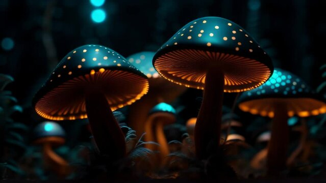 glowing mushrooms in the forest video loop