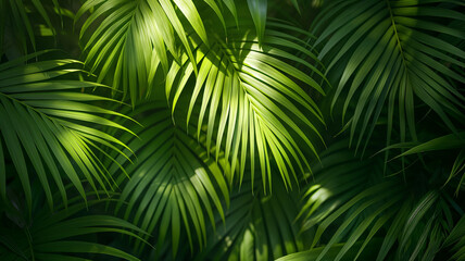 A lush green palm tree with leaves that are full and green