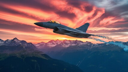 Jet fighter across mountain