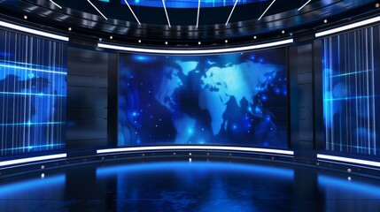 A stunning 3D virtual studio with the perfect background for TV shows and news slides